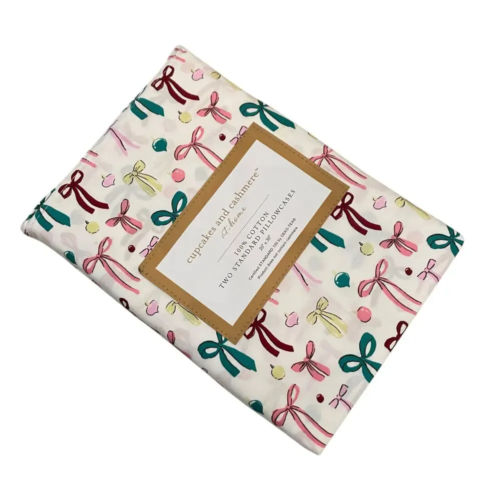 Cupcakes & Cashmere 100% Cotton BOWS Standard Pillowcase Set of 2 New